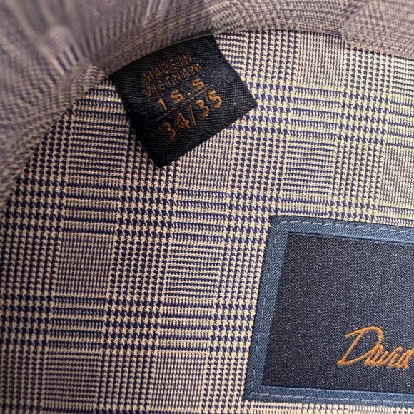 NWT David Donahue plaid luxury non iron trim fit dress shirt blue 15.5 34/35 - Picture 3 of 5